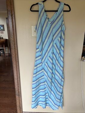 J. Jill Striped Sleeveless V‑Neck Maxi Dress in Light Blue, Aqua, Lavender